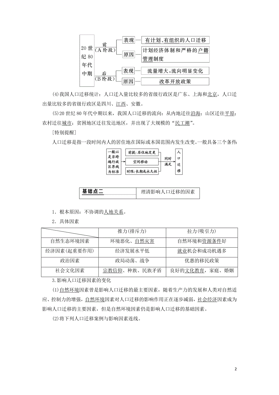 （通用版）2020版高考地理一轮复习 第二部分 人文地理 第一章 人口的变化 第二讲 人口的空间变化学案（含解析）_第2页