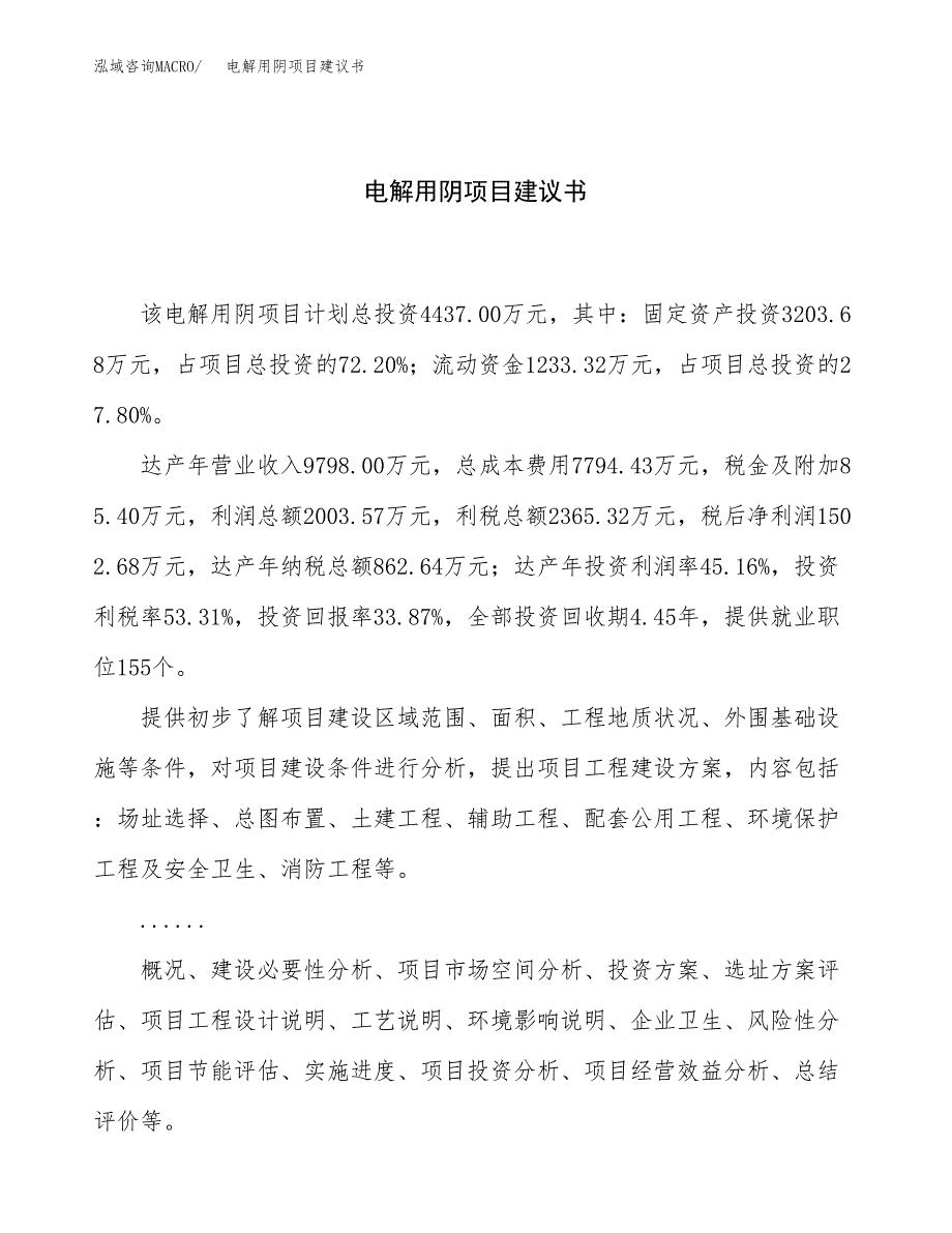 电解用阴项目建议书（总投资4000万元）.docx_第1页