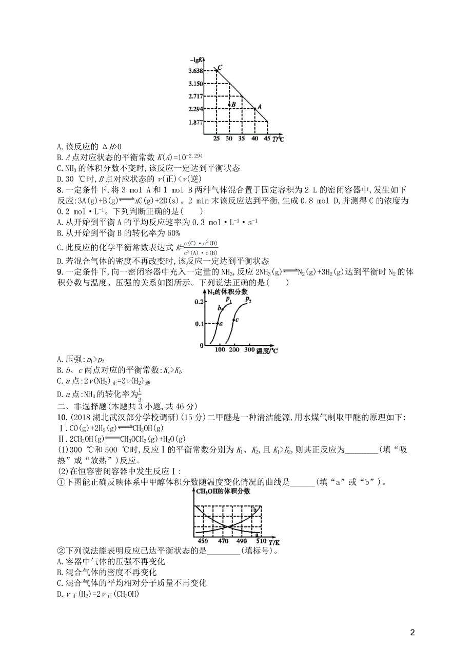 （江苏专用）2020高考化学一轮复习 课时规范练20 化学反应的方向和限度_第2页