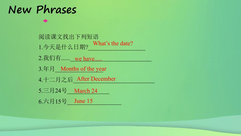 2018年秋季七年级英语上册_unit 7 days and months lesson 39 class calendar预习课件 （新版）冀教版_第4页