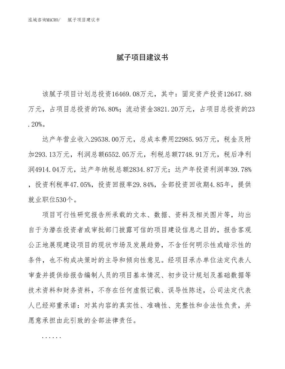 腻子项目建议书（69亩）.docx_第1页