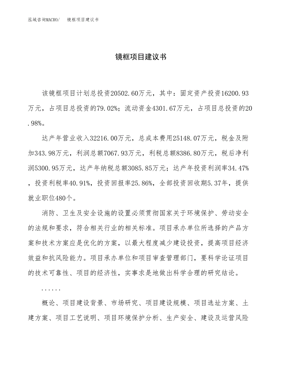 镜框项目建议书（90亩）.docx_第1页