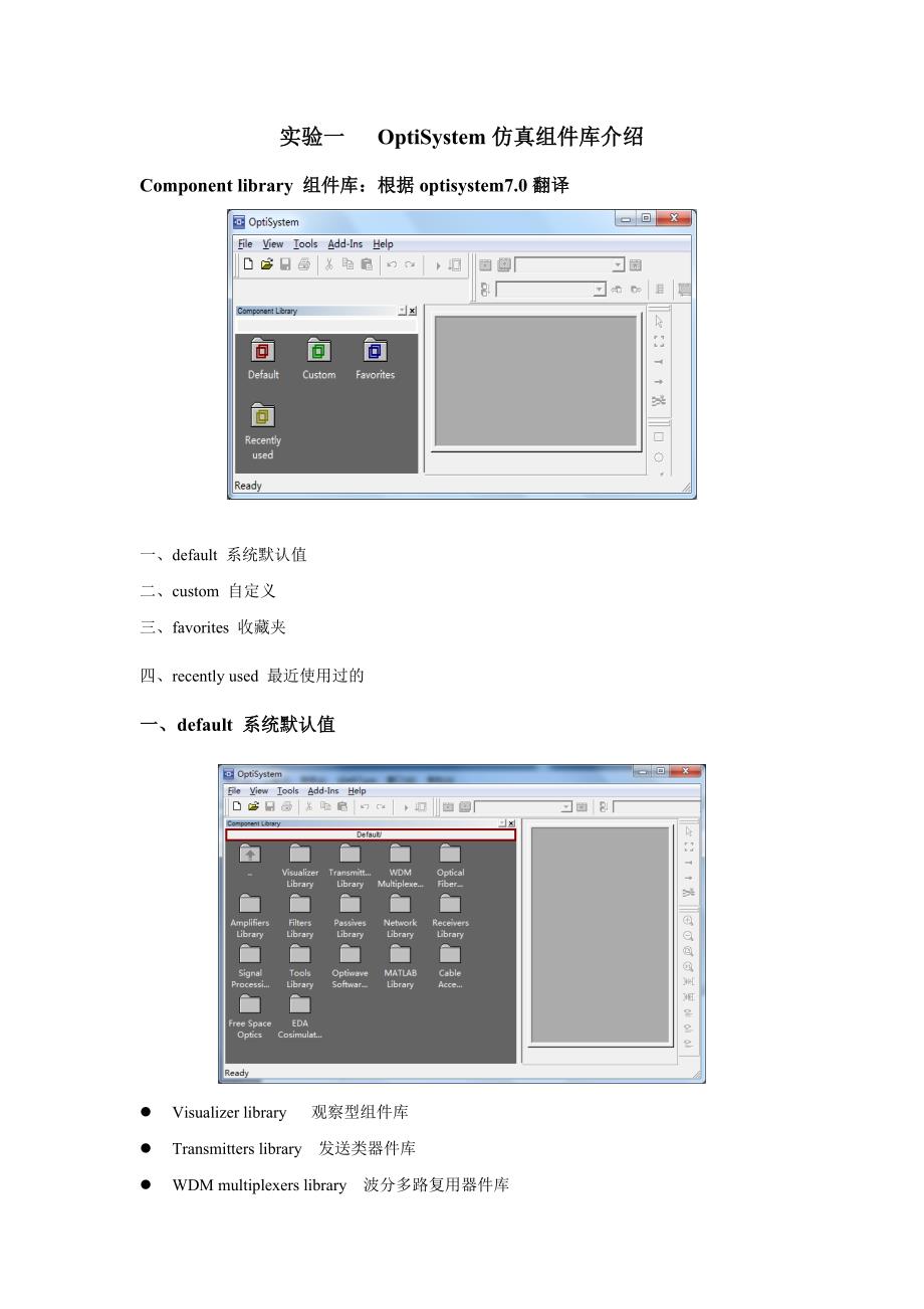 实验一---OptiSystem仿真组件库介绍_第1页