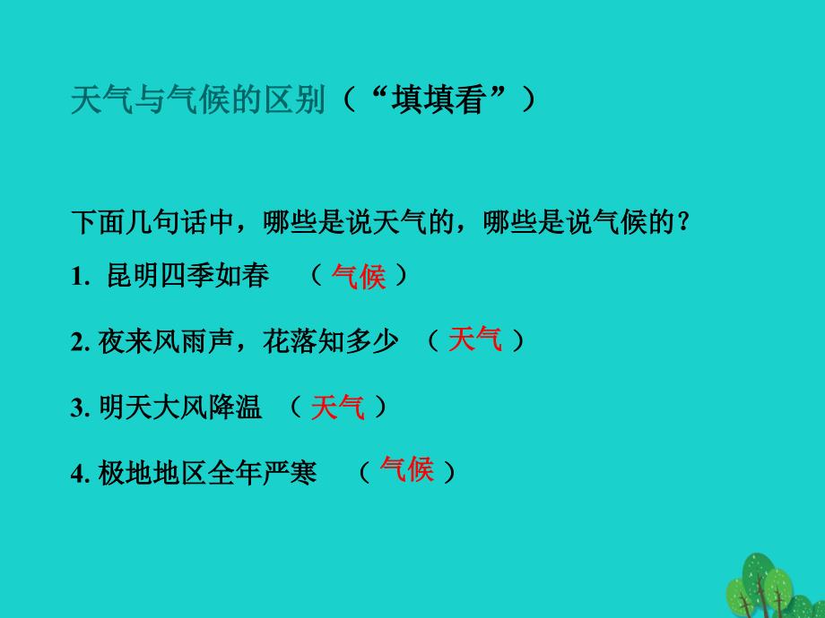 七年级地理上册_第三章 第三节 天气与气候 分辨天气和气候课件 中图版_第4页