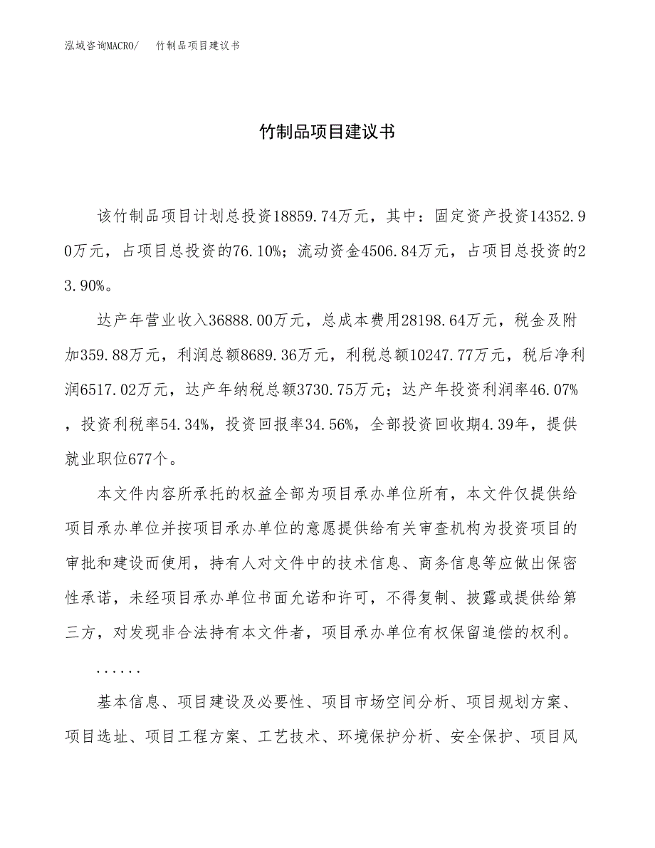 竹制品项目建议书（总投资19000万元）.docx_第1页