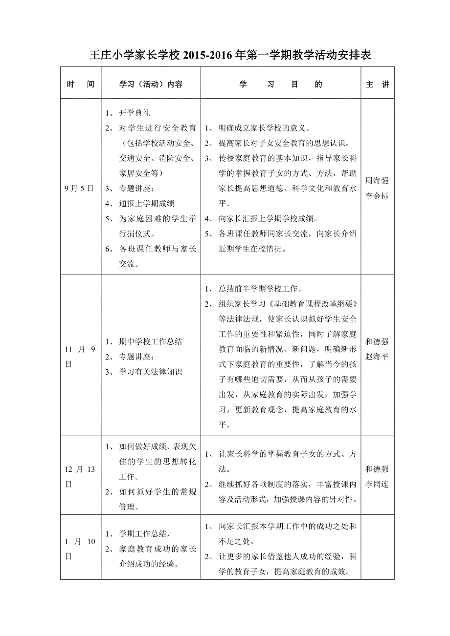 家长学校教学活动安排表_第2页