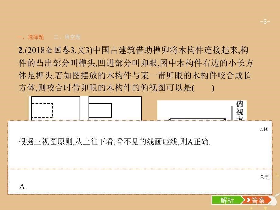 2019版高考数学二轮复习_专题五 立体几何 2.5.1 几何体的三视图与面积、体积专项练课件 文_第5页