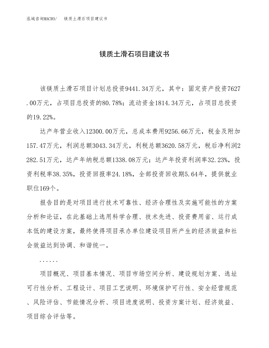 镁质土滑石项目建议书（总投资9000万元）.docx_第1页