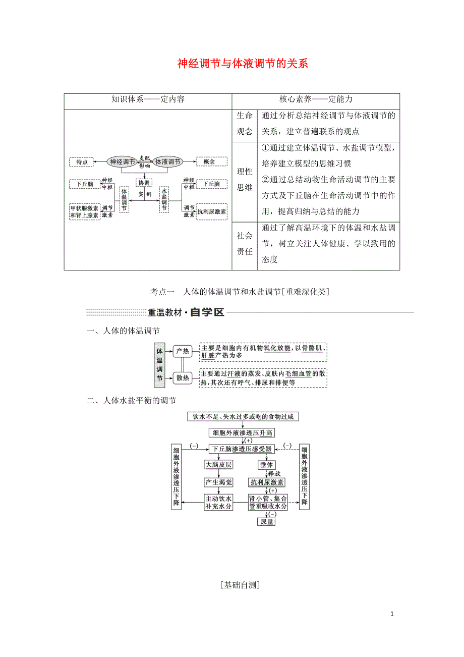 （新课改省份专用）2020版高考生物一轮复习 第八单元 第四讲 神经调节与体液调节的关系讲义（含解析）_第1页