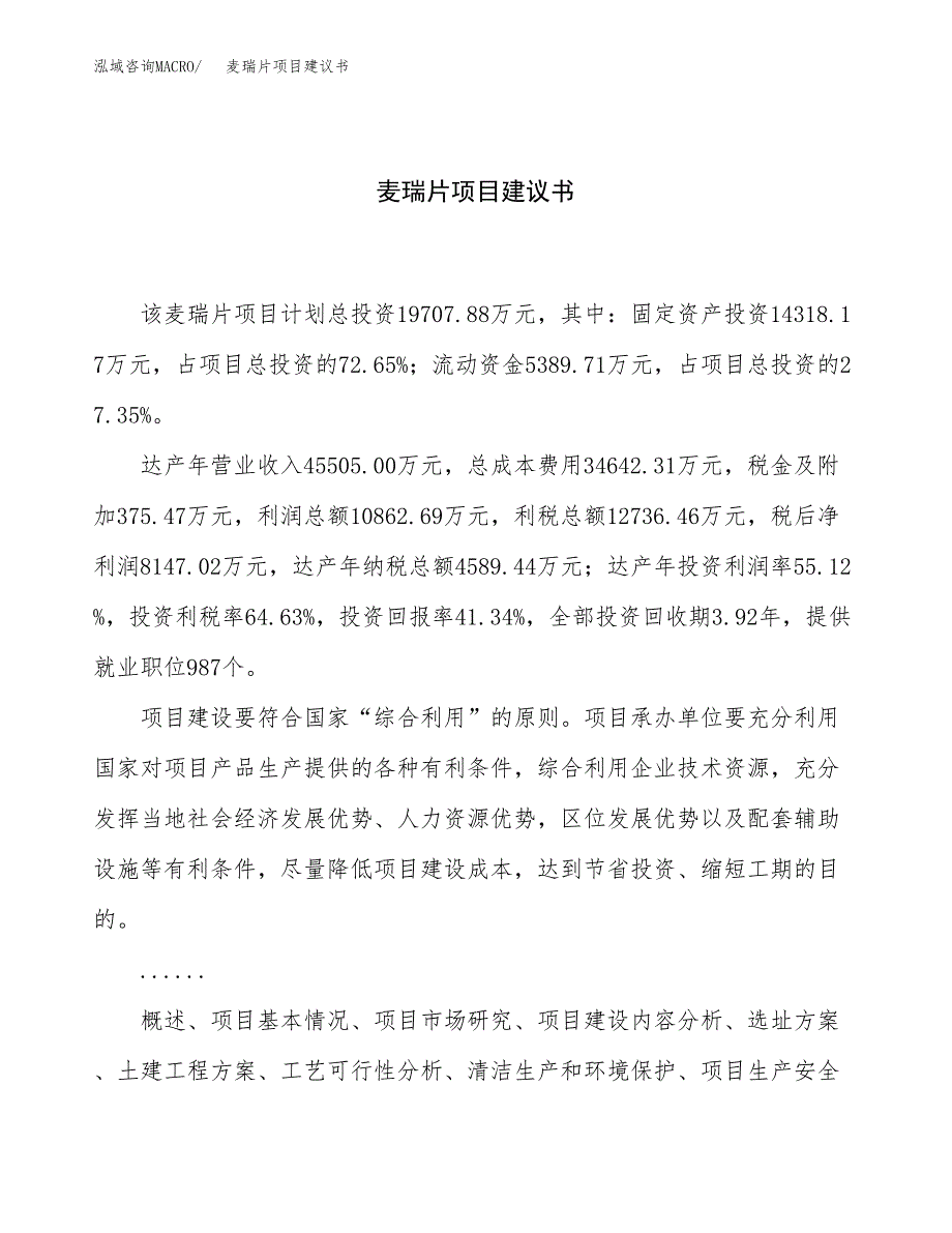 麦瑞片项目建议书（总投资20000万元）.docx_第1页