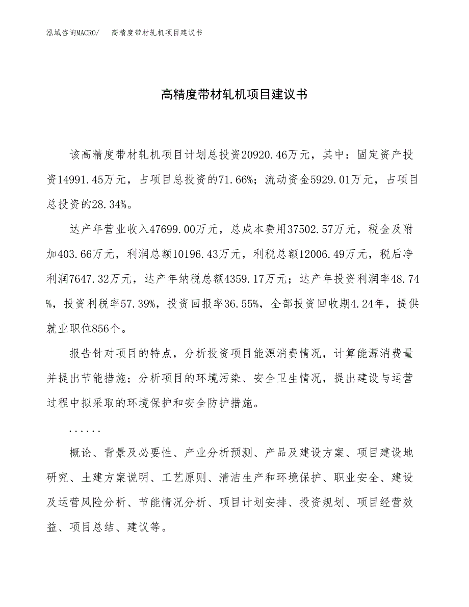 高精度带材轧机项目建议书（88亩）.docx_第1页