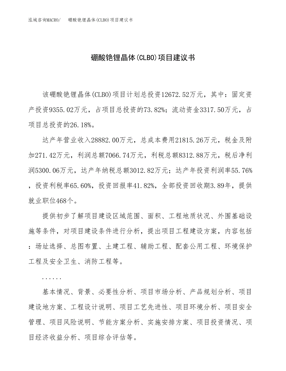 硼酸铯锂晶体(CLBO)项目建议书（总投资13000万元）.docx_第1页