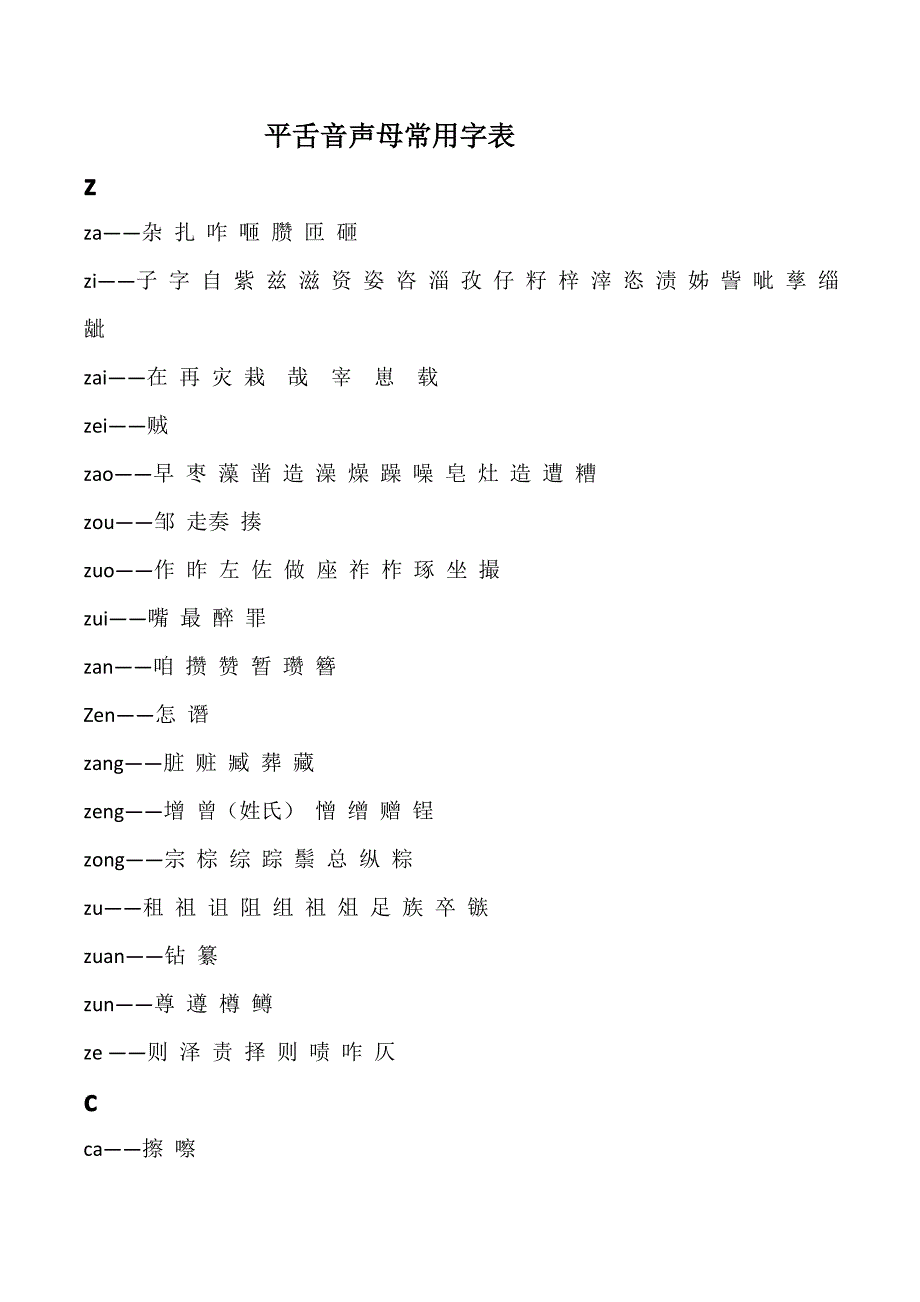 平舌音常用字表_第1页
