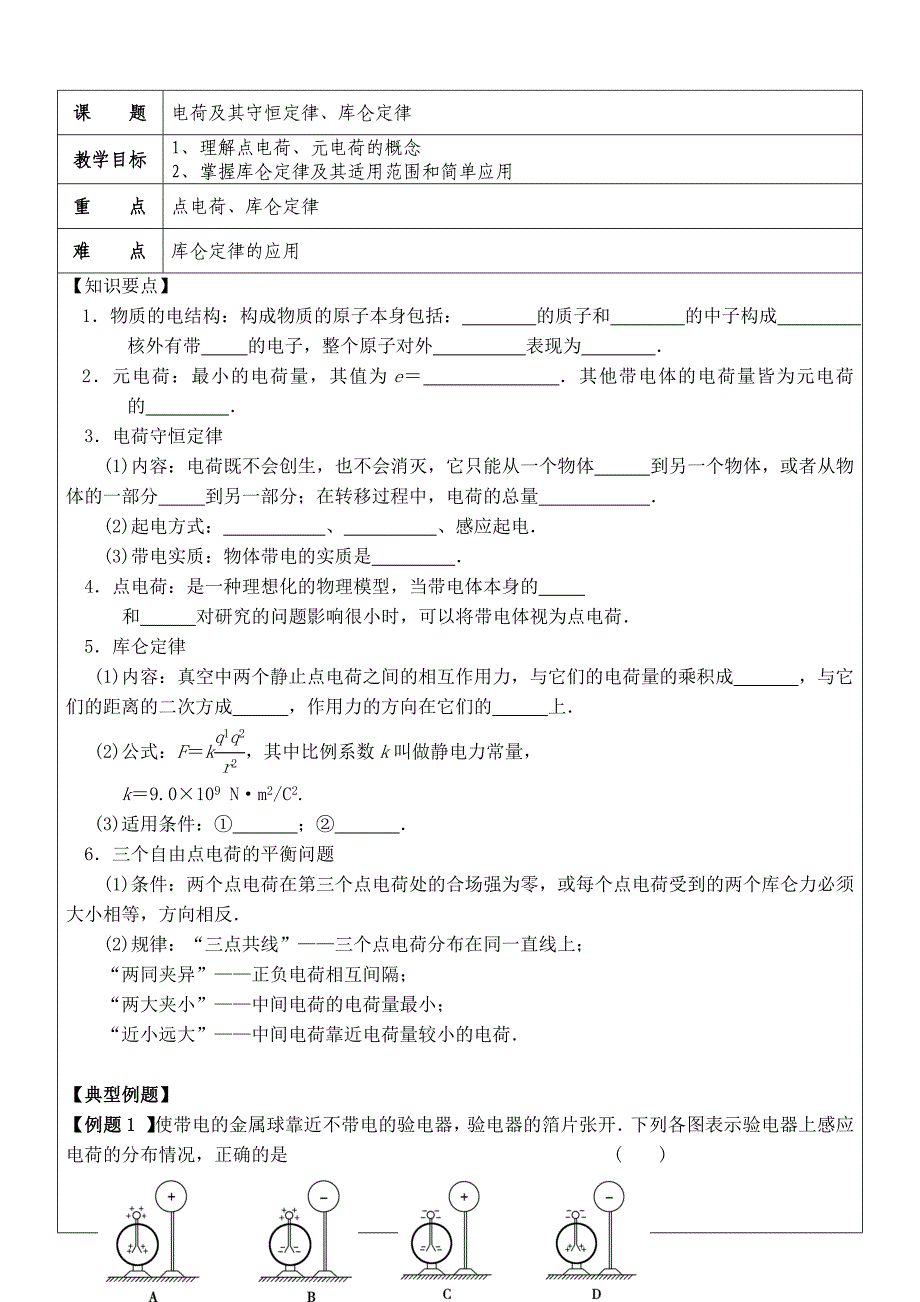 家教必备讲义学案教案(电荷及其守恒定律、库仑定律)_第1页