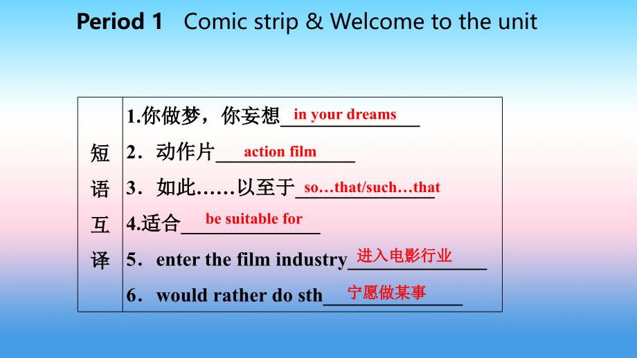 2018年秋九年级英语上册_unit 7 films period 1 comic strip & welcome to the unit导学课件1 （新版）牛津版_第4页