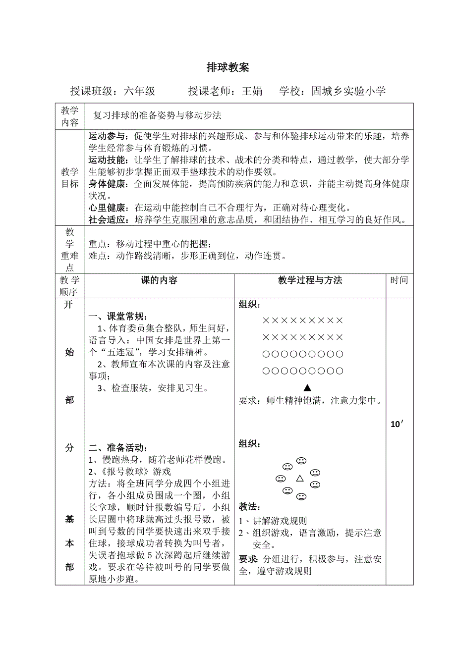 排球准备姿势与移动教案_第1页