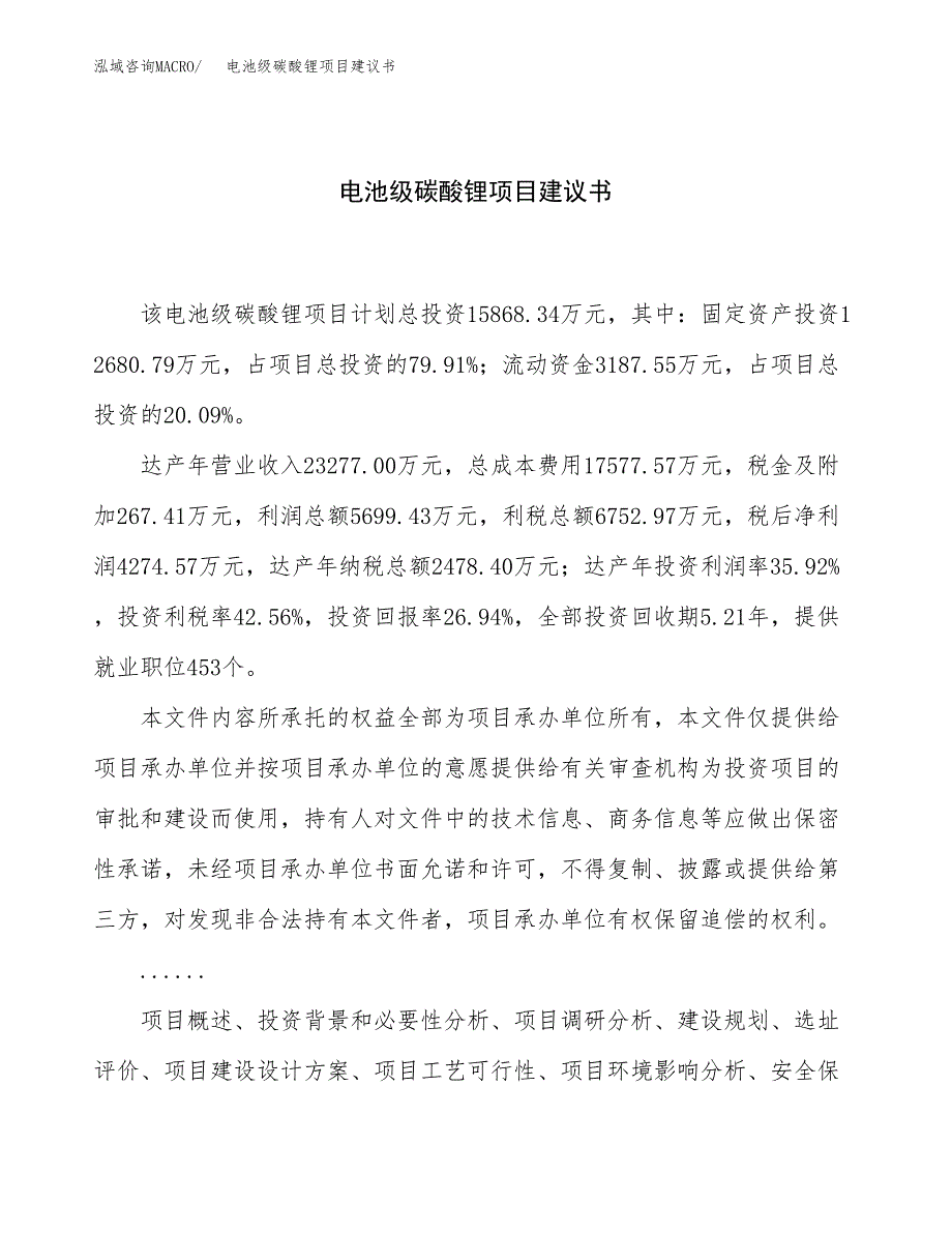 电池级碳酸锂项目建议书（65亩）.docx_第1页