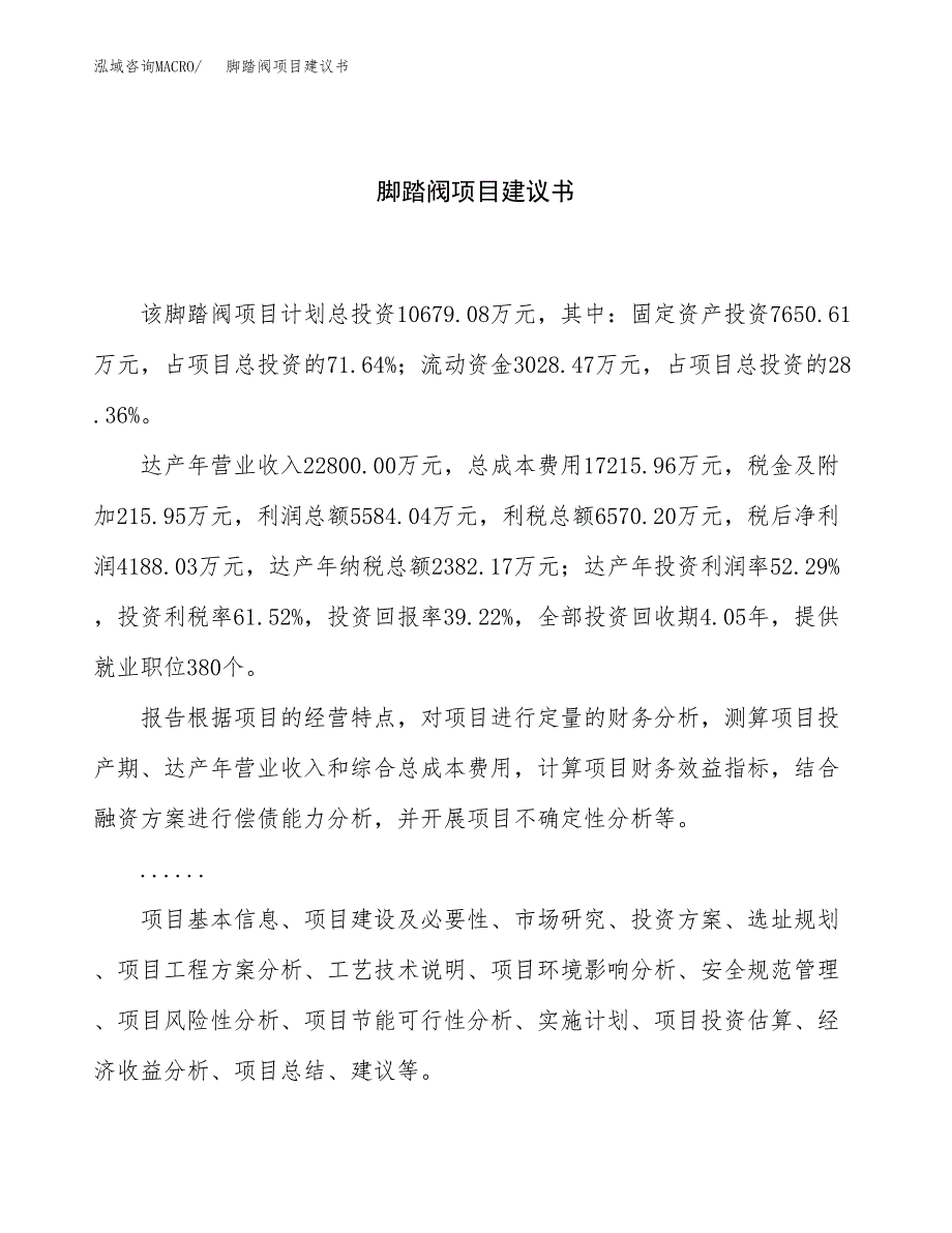 脚踏阀项目建议书（46亩）.docx_第1页