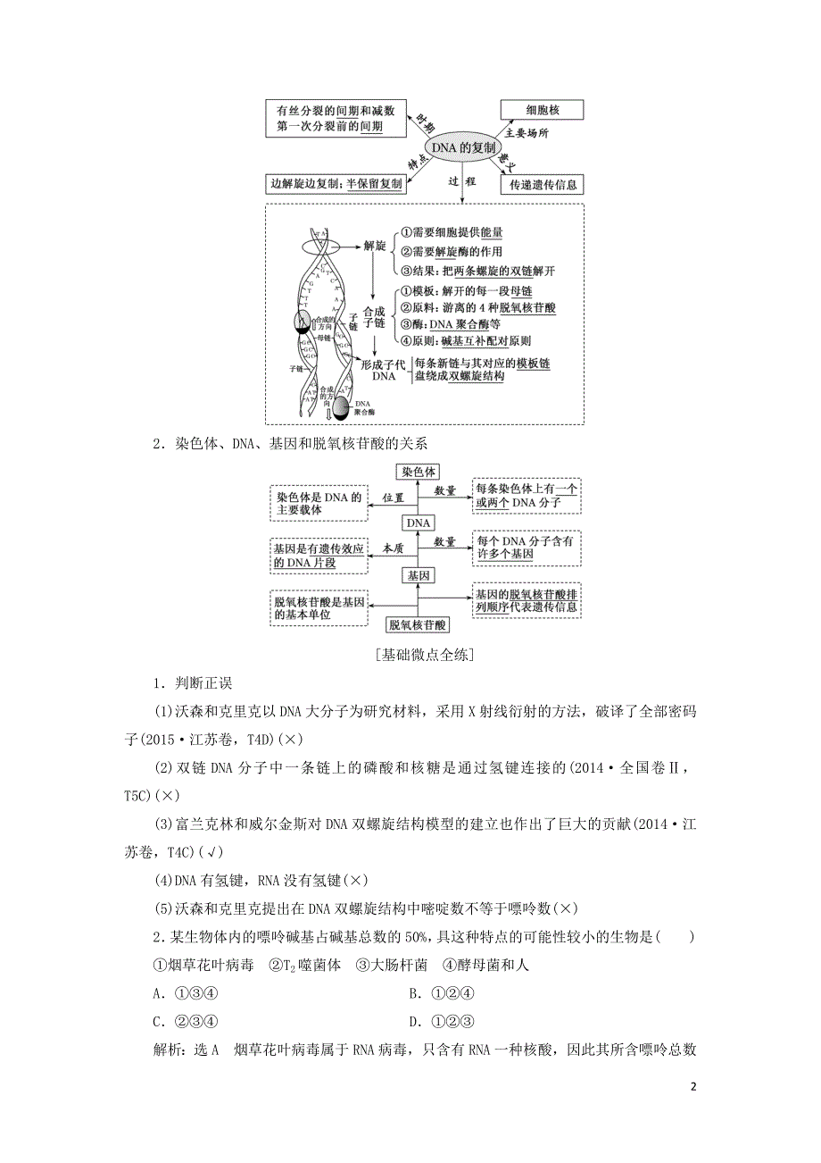 （通用版）2020版高考生物一轮复习 第二单元 第2讲 dna分子的结构、复制与基因的本质学案（含解析）（必修2）_第2页