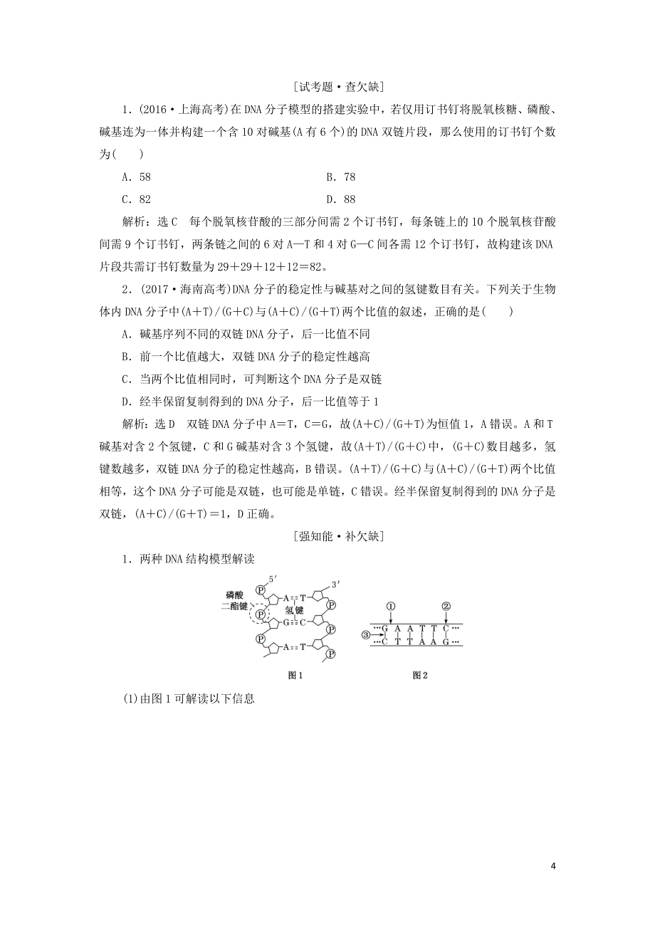 （通用版）2020版高考生物一轮复习 第二单元 第2讲 dna分子的结构、复制与基因的本质学案（含解析）（必修2）_第4页