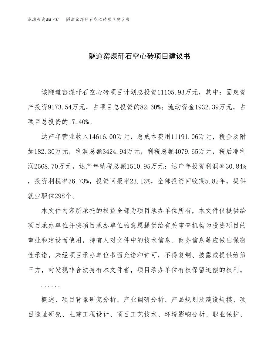 隧道窑煤矸石空心砖项目建议书（47亩）.docx_第1页