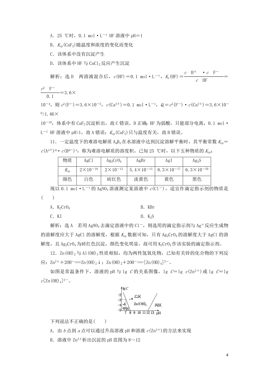 （江苏专版）2020版高考化学一轮复习 跟踪检测（二十四）难溶电解质的溶解平衡（含解析）_第4页