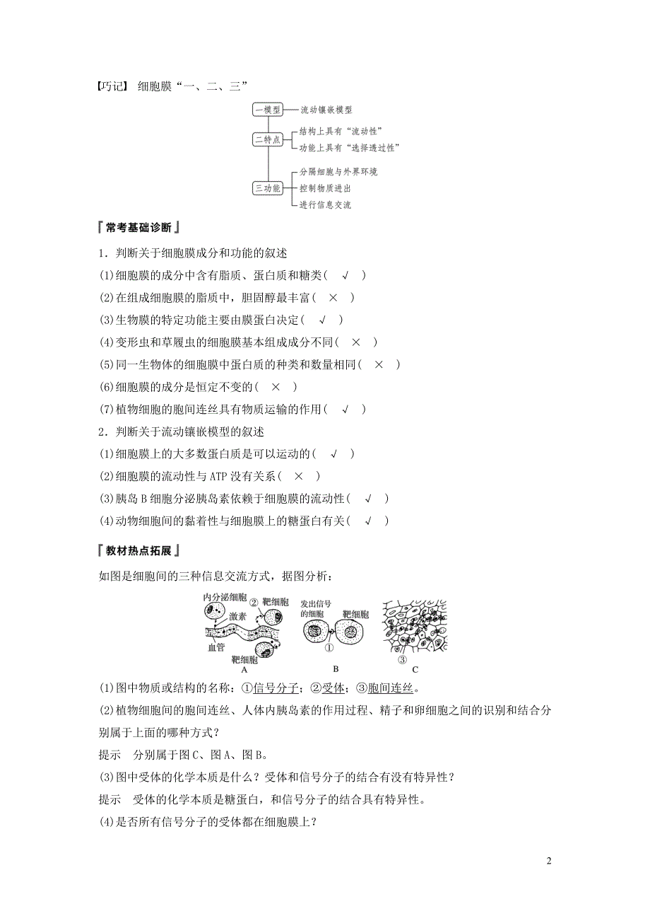 （江苏专用）2020版高考生物新导学大一轮复习 第二单元 细胞的结构和功能 第5讲 细胞膜、细胞壁讲义（含解析）苏教版_第2页