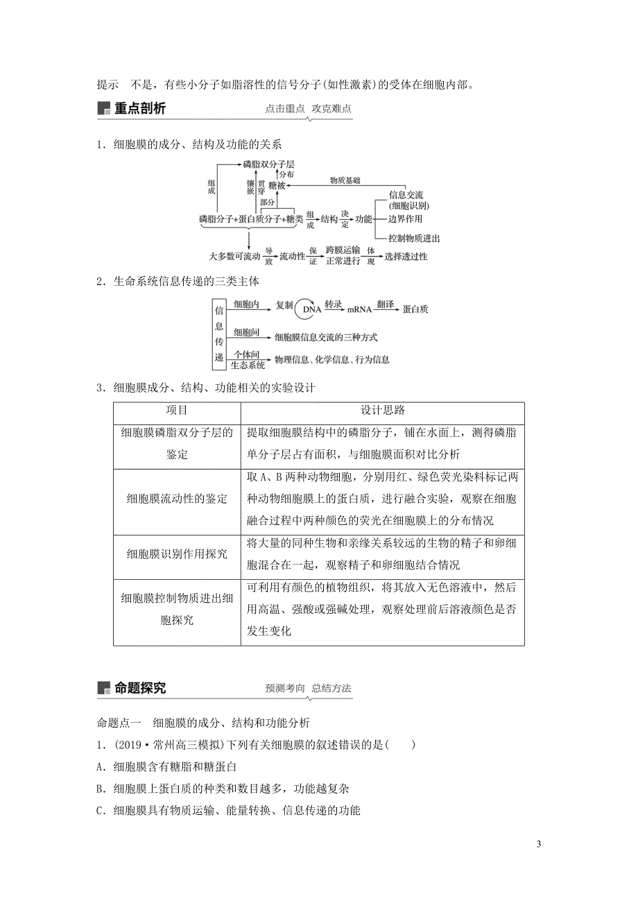 （江苏专用）2020版高考生物新导学大一轮复习 第二单元 细胞的结构和功能 第5讲 细胞膜、细胞壁讲义（含解析）苏教版_第3页