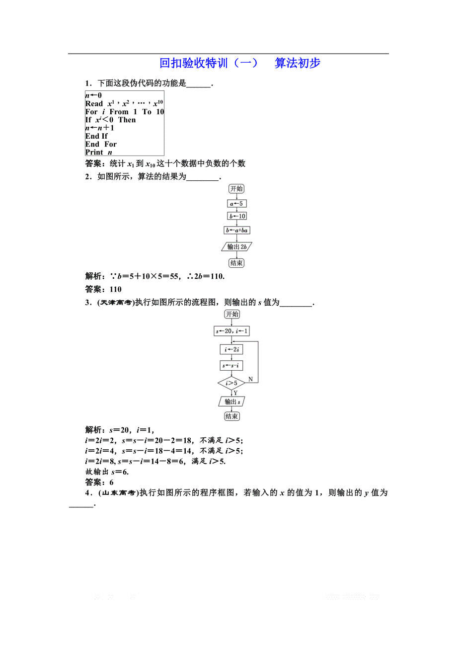 2017-2018学年高中数学苏教版必修3：回扣验收特训（一） 算法初步 _第1页