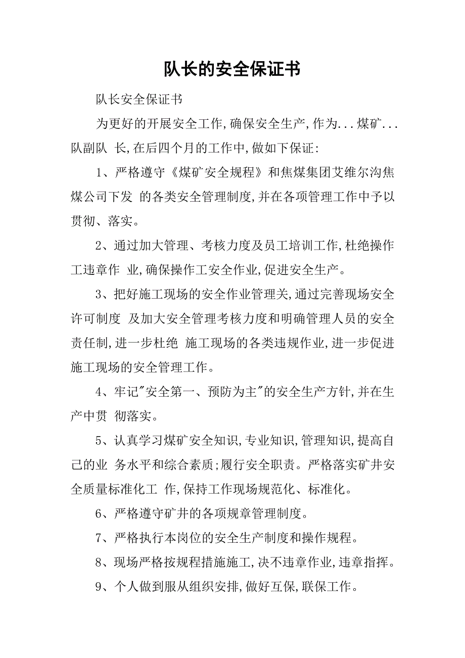 队长的安全保证书.doc_第1页