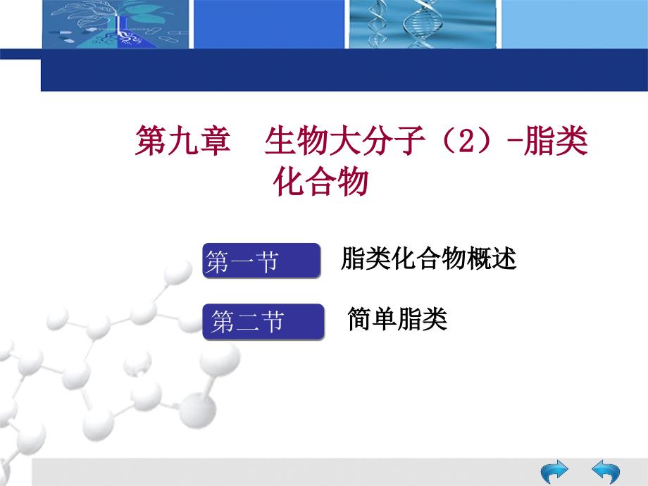 有机及生物化学 教学课件 ppt 作者 金耀 郝涤非 主编第09章 生物大分子 2课件-脂类化合物_第1页