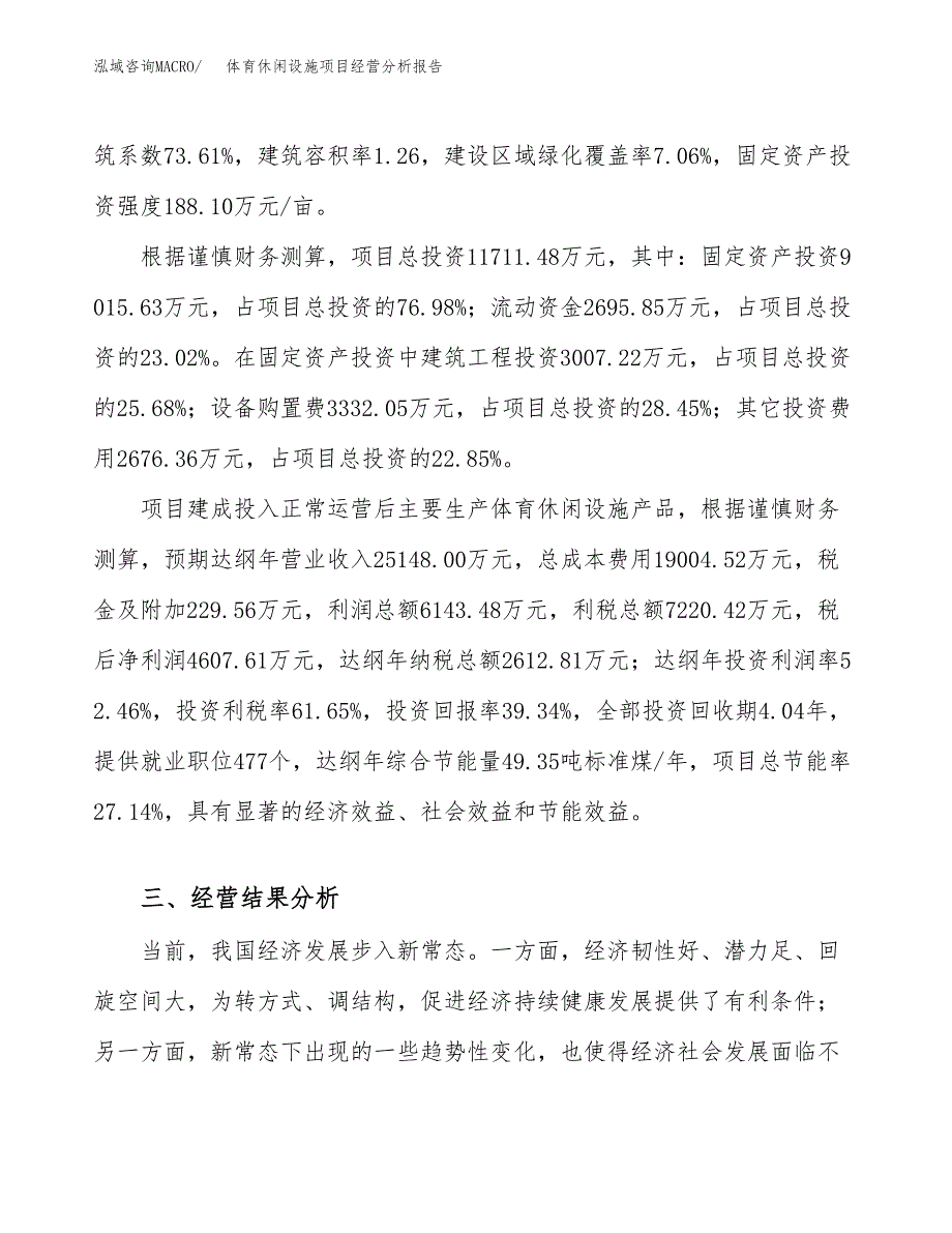 体育休闲设施项目经营分析报告模板_第4页