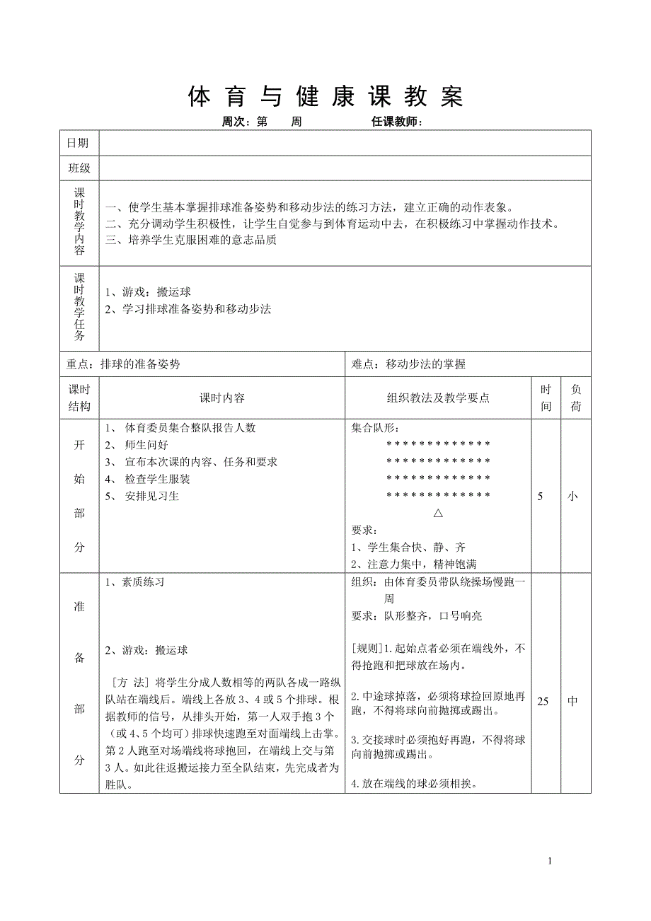 1：排球的准备姿势和移动步法资料_第1页