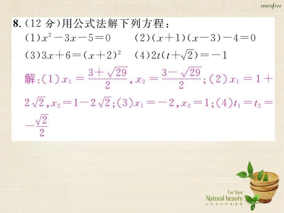 九年级数学上册_第22章 一元二次方程双休作业四课件 （新版）华东师大版_第5页