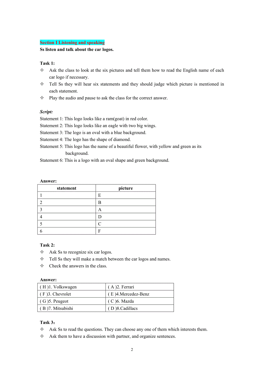 汽车英语1—汽车基础篇 教参UNIT3 teacher's guidebook_第2页