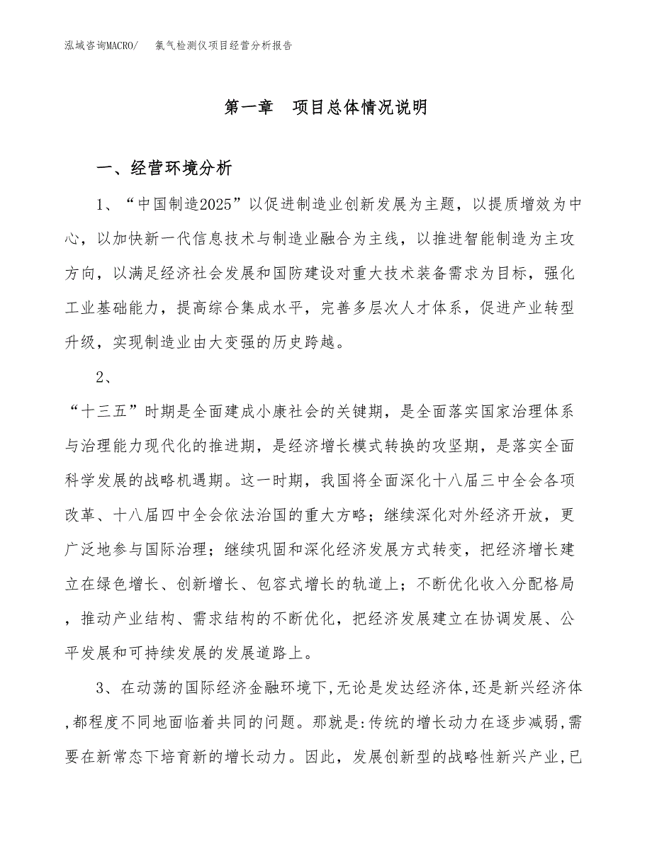 氯气检测仪项目经营分析报告模板_第2页