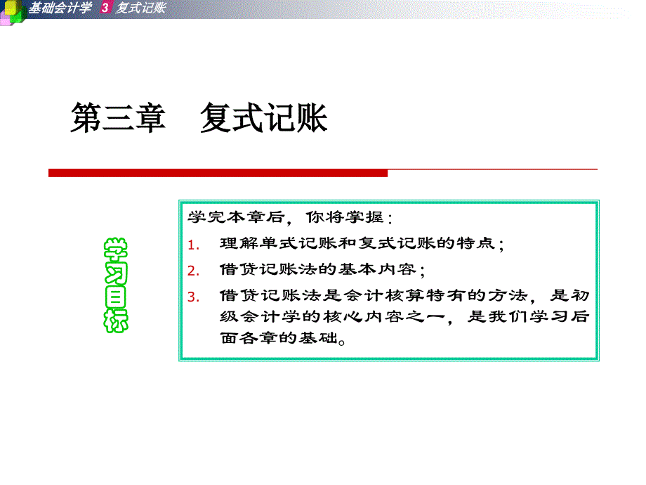 基础会计学第二版课件答案 刘尚林PPT第三章复式记账_第1页