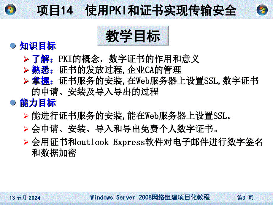 Windows Server 2008网络组建项目化教程 第三版 高职高专网络专业系列规划教材 夏笠芹 方颂 PPT课件项目14 使用PKI和证书服务实现传输安全_第3页