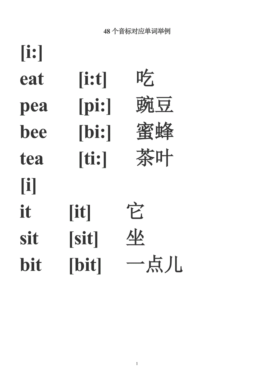 48个音标对应单词(注音打印版)_第1页