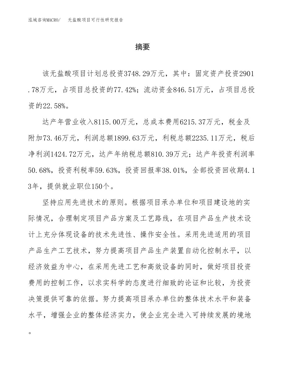 无盐酸项目可行性研究报告范文（总投资4000万元）.docx_第2页