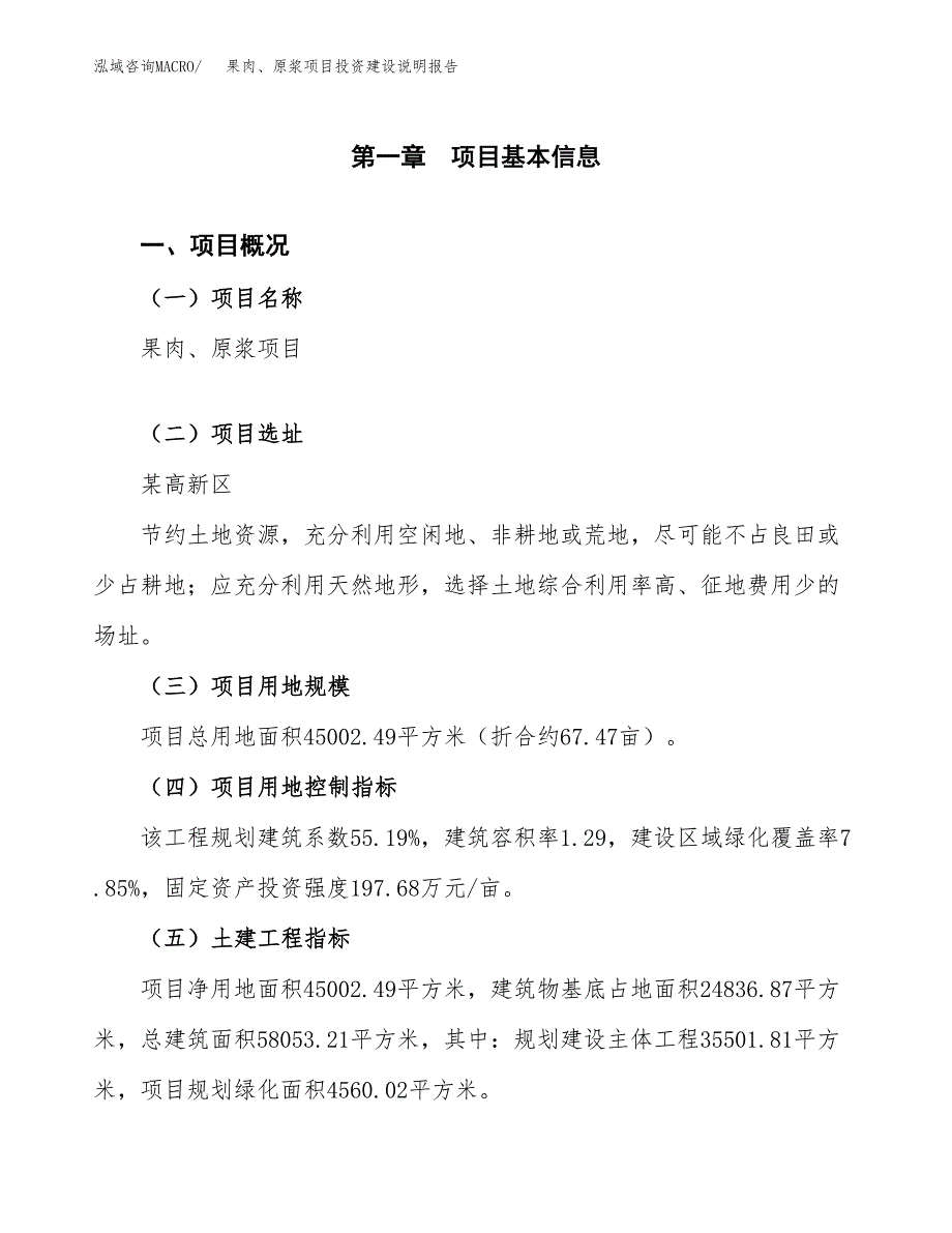 果肉、原浆项目投资建设说明报告.docx_第1页