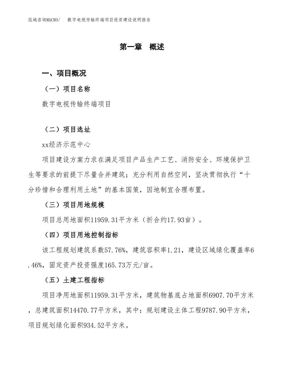 数字电视传输终端项目投资建设说明报告.docx_第1页