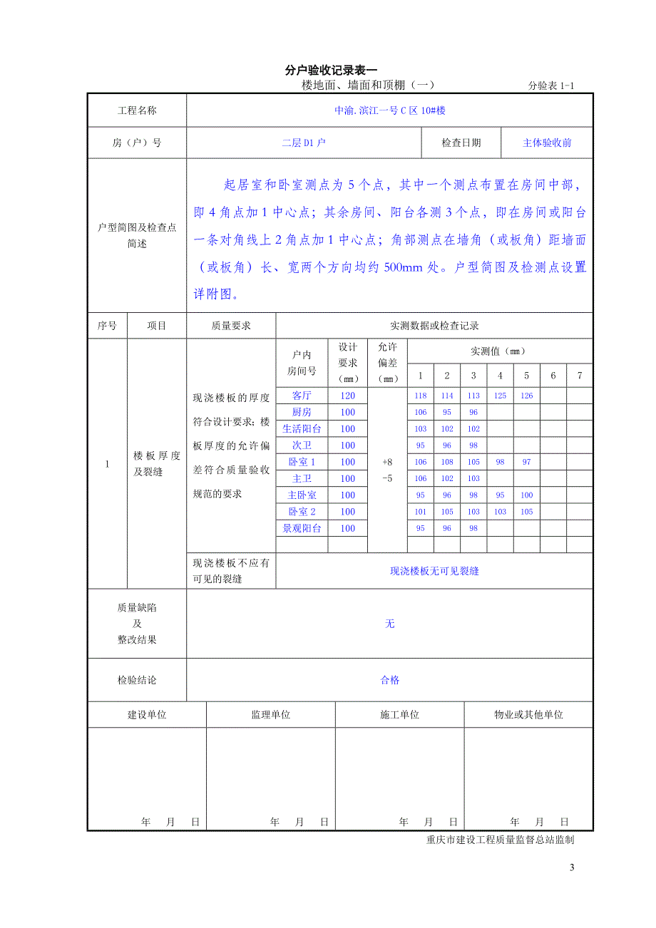 2017年重庆市住宅工程质量分户验收表格最新资料_第3页