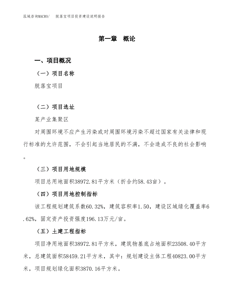 脱落宝项目投资建设说明报告.docx_第1页