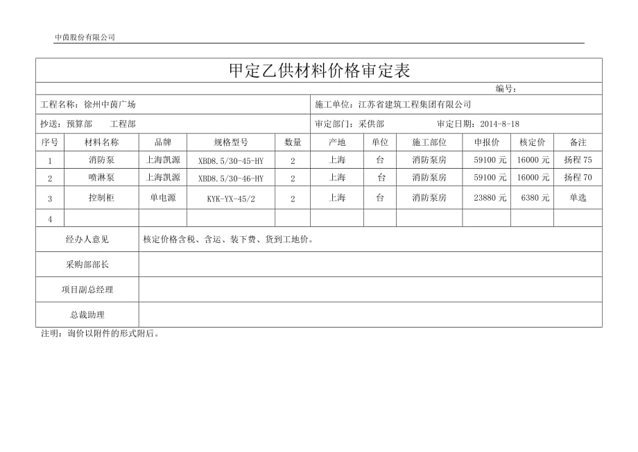 材料设备核价审批表(标准表格)_第2页