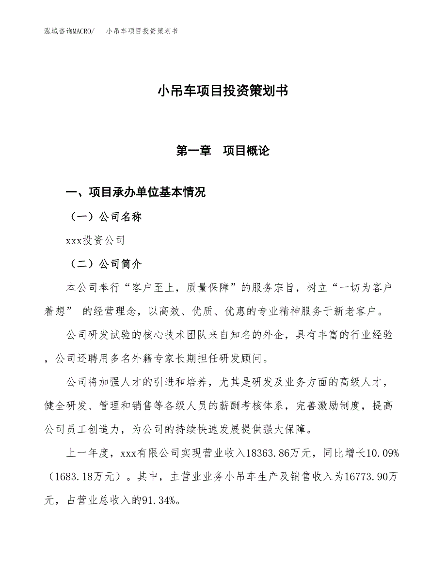 小吊车项目投资策划书.docx_第1页