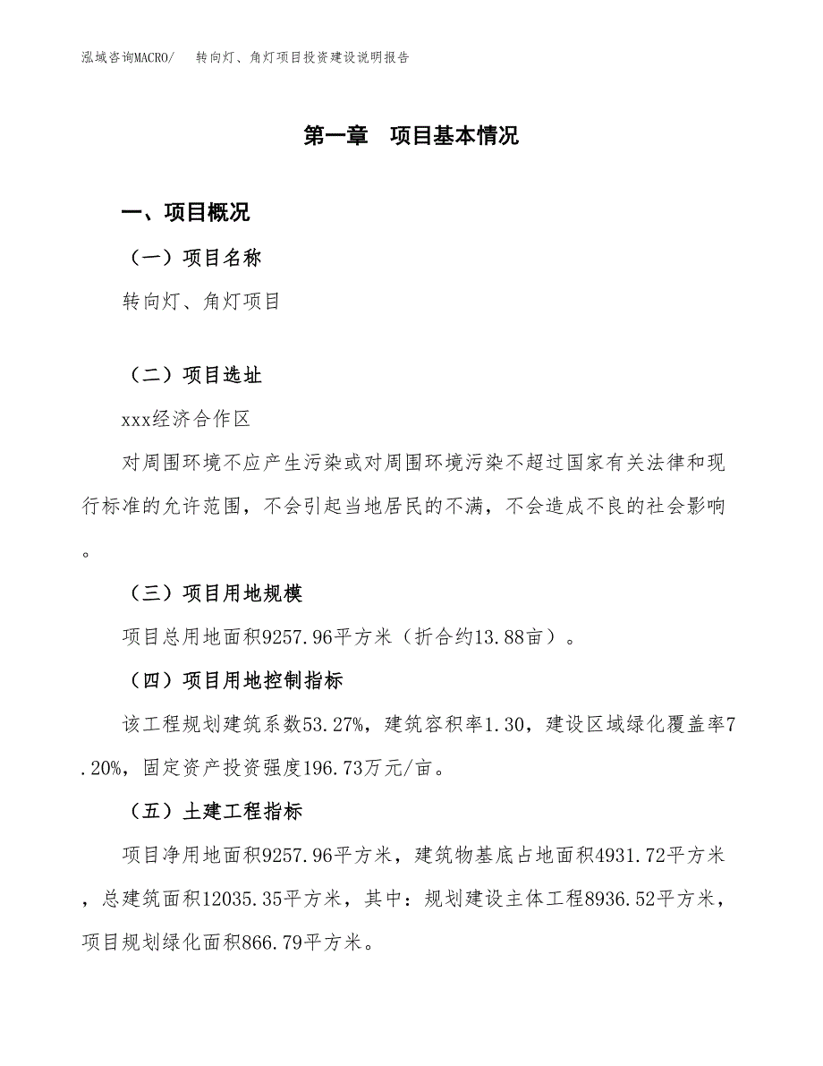 转向灯、角灯项目投资建设说明报告.docx_第1页