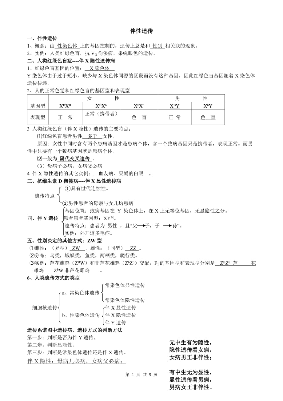 伴性遗传题型(详细好用)_第1页