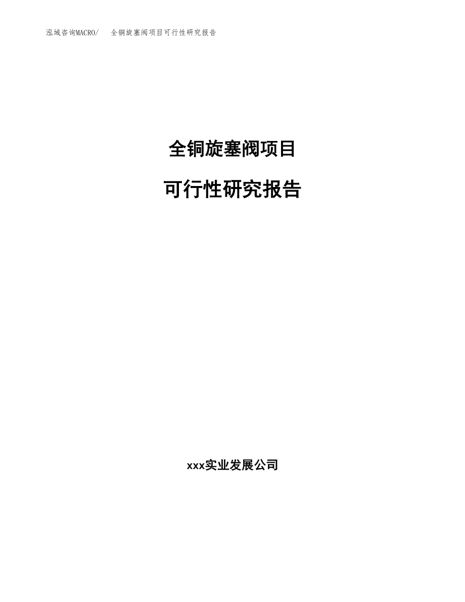 全铜旋塞阀项目可行性研究报告（投资建厂申请）_第1页