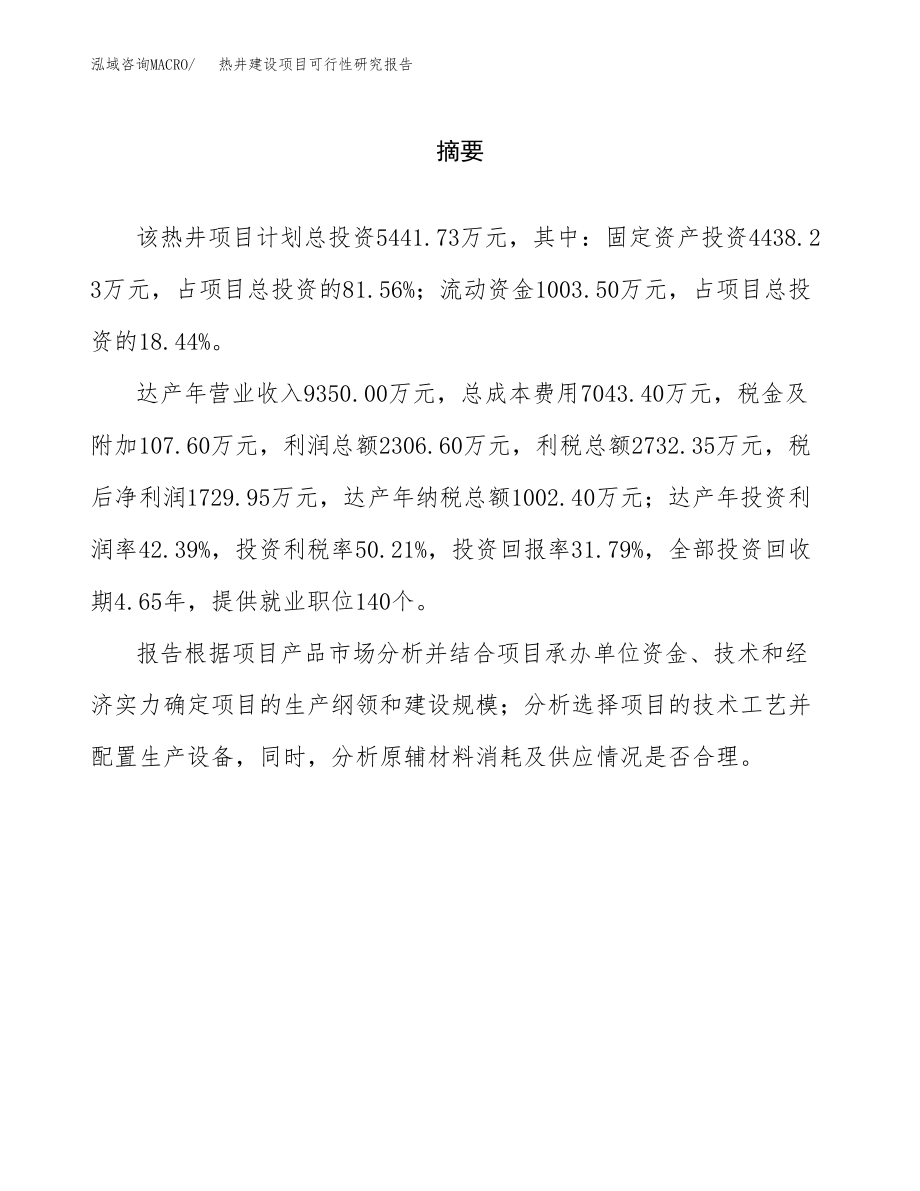 热井建设项目可行性研究报告模板               （总投资5000万元）_第2页